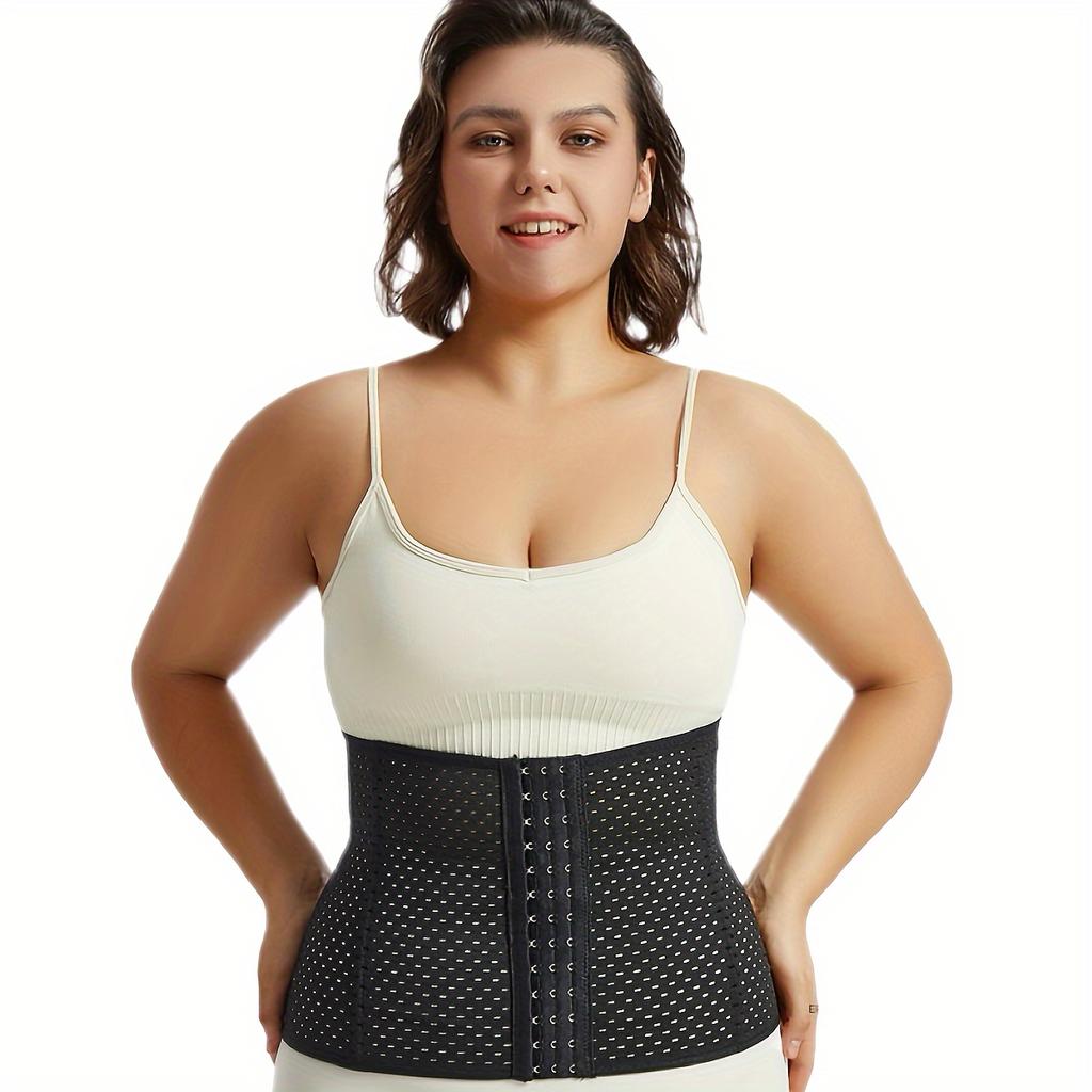 Breathable Mesh Waist Traine Slimming Body Shaper Belt with Triple-Row Hooks, Elastic Fitness & Postpartum Support, Seamless Design