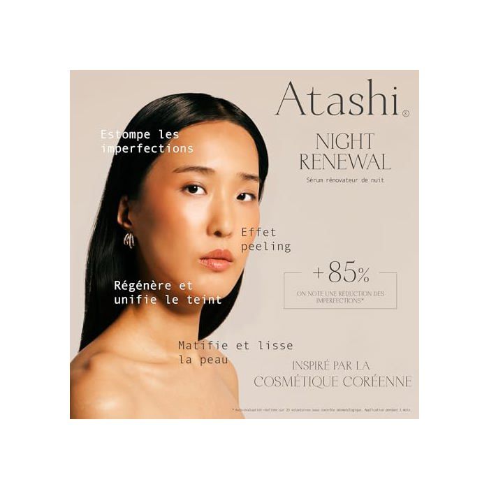 Sérum régénérant de nuit - Atashi - Fleur de lilas - Niacinamide - Peau mixte à grasse - 30ml