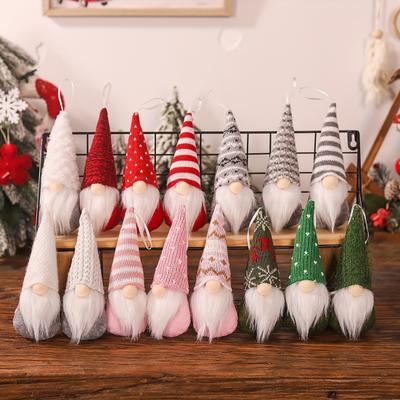 3Pcs Faceless Doll Pendant Christmas Gnome Ornament with Lanyard Long Beard Hat Doll Knitted Decoration