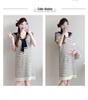 Navy Striped Korean Style Maternity Summer Dress, Casual Loose Fit, Slimming Ice Silk Knit with Hollowed-Out Details