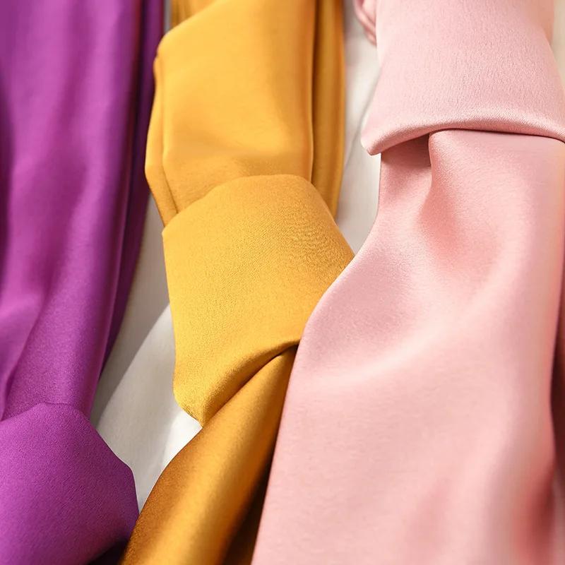 Long Women Neck Scarf Plain Headband Silk Satin Hair Scarf Female 15x140cm Fashion Skinny Bag Scarves For Ladies Beige Pink