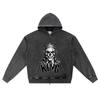 DTG Print Knitted Denim Zip-Up Hoodie Poker King Brother Print Zipper Hoodies  