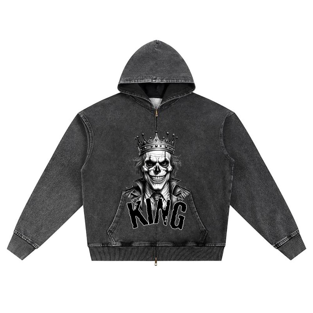 

DTG print Knitted Denim Zip-Up Hoodie Poker King Brother Print Zipper Hoodies S