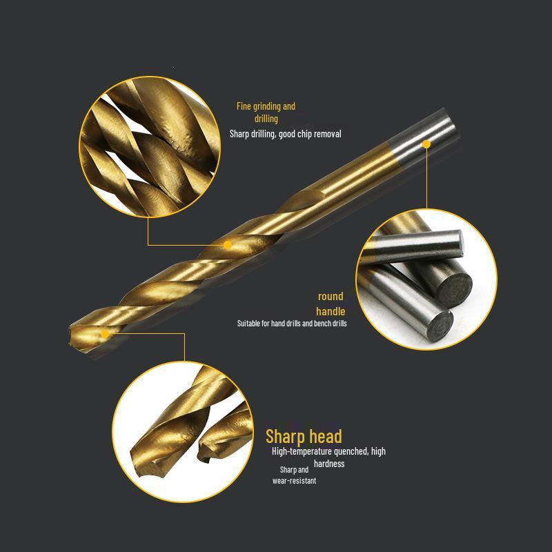 99-Piece Titanium-Plated High-Speed Steel Twist Drill Bit Set (1.5mm-10mm) with Straight Round Shank for Hand Drills