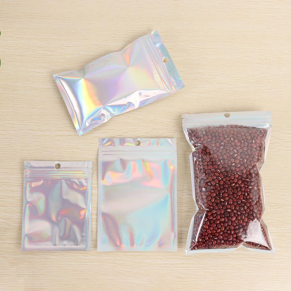 20 Pcs Zip Bags Aluminum Foil Hologram Food Mylar Pouch Small Water Proof Zipper Reclosable Pouches Plastic Self Seal Bag