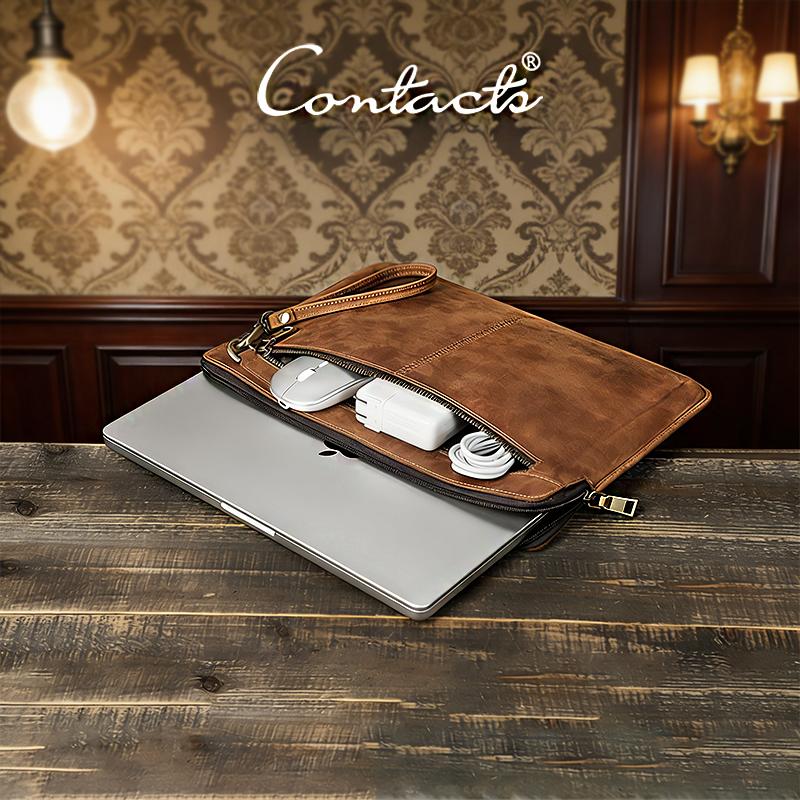 Retro Echt Leer Laptophoes CONTACTEN Macbook Pro 14,2 Inch Tablet Handtas Dagelijks Kantoor Zaken Cadeau Laptop Aktetas
