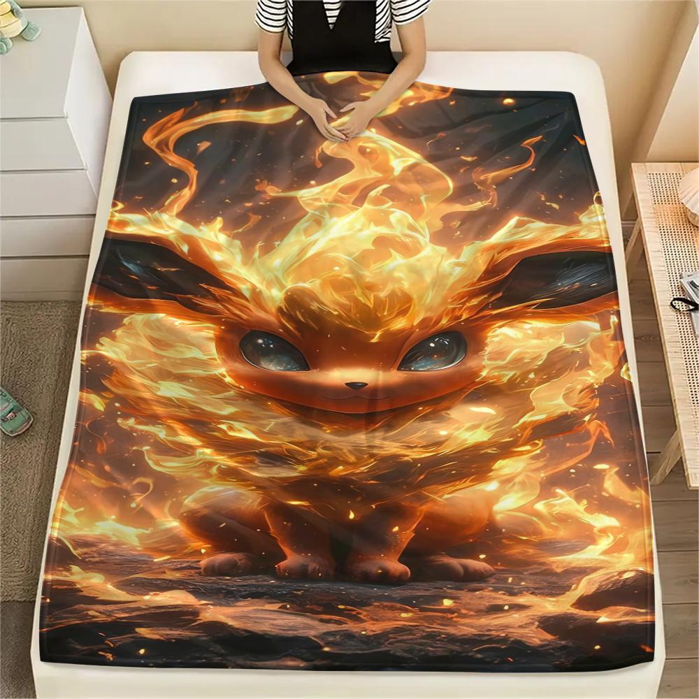 Pokémon Charakter Print Flaneldecke, Hohe Qualität, Bequem für Alle Jahreszeiten, Heimdekoration, Wärme und Komfort, Perfekt für Weihnachtsgeschenke