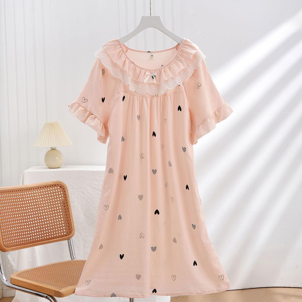 Spot New Women's Spring, Summer and Autumn Clouds Cotton Edge Thin Loose Nightdress Sweet and Cute Loungewear