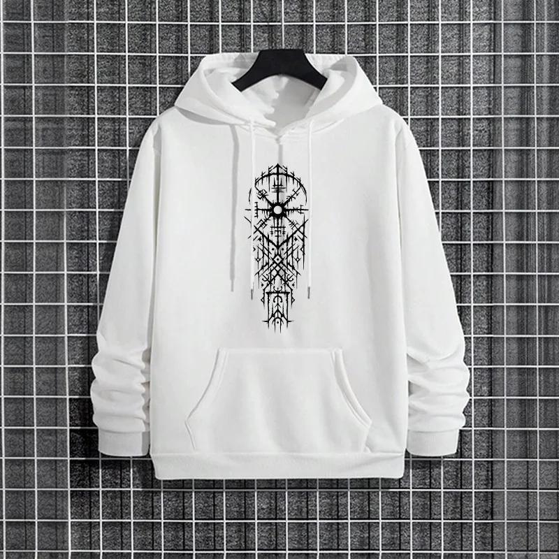 Ancient Runes Print Hoodie 2025 Urban Fashion Hip Hop Hooded Sweatshirt Male Trendy Casual Hoody Autumn Winter Outerwear