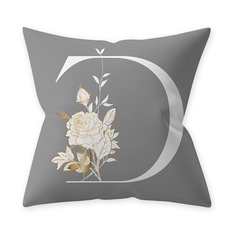 Decorative 45x45 Letter Gray Cushion Customizable Polyester Throw Pillow White Yellow Flowers Pillowcase Nordic Home Decor
