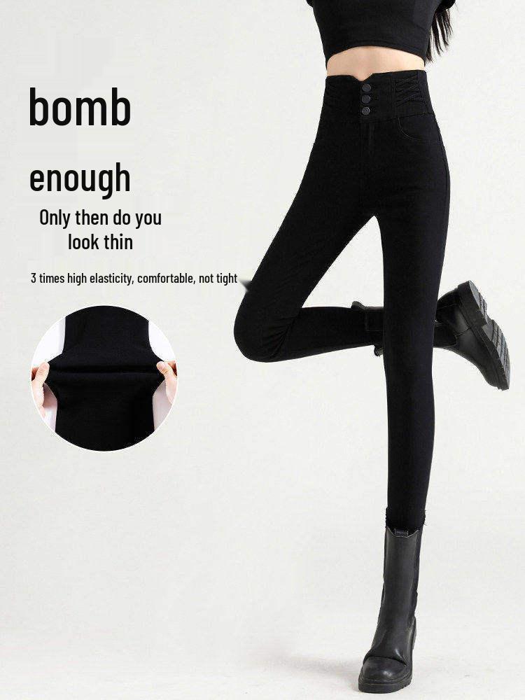 2026 High Waist Slimming Black Leggings: Women's Skinny Elastic Pants for Spring & Autumn