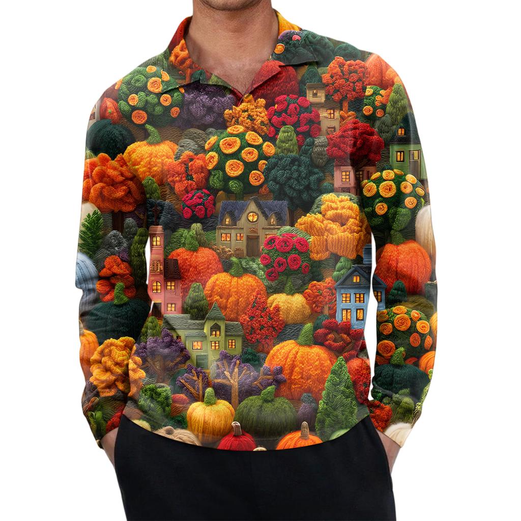 Men's Casual Retro Small V-neck Long-sleeved Top