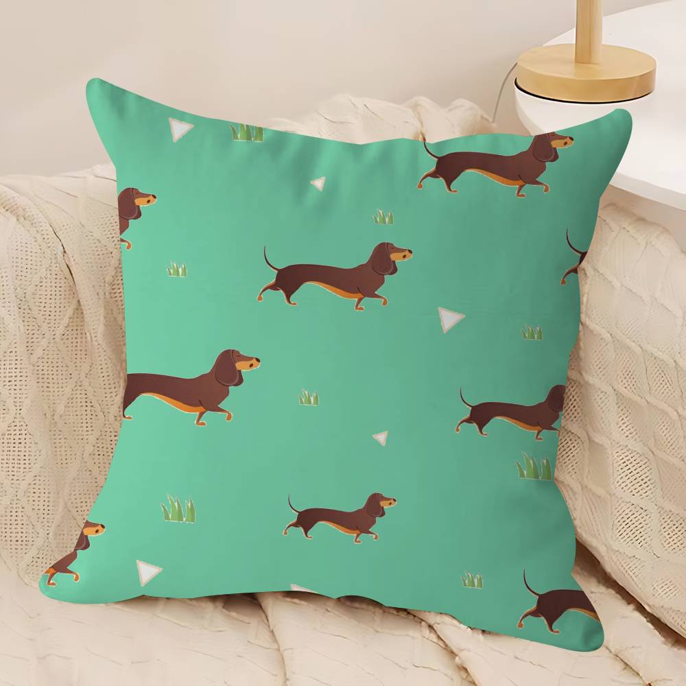 Cartoon Dachshund Dog Pillow Case Removable Washable Cushion Cover – All-Season Soft Linen