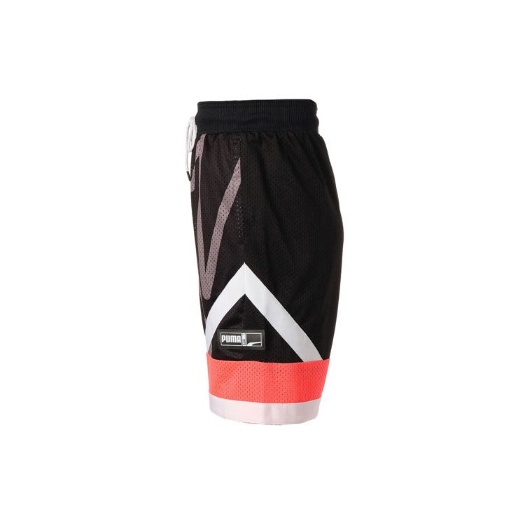 Puma Mesh Basketball Drawstring Shorts with Lettering Detail Men Bottoms Black 530508-01