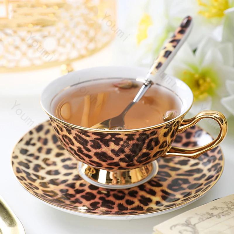 Módní kávové šálky s leopardím potiskem, lehký luxus, špičková sada šálku a podšálku na odpolední čaj, domácí jemný keramický hrnek na mléko