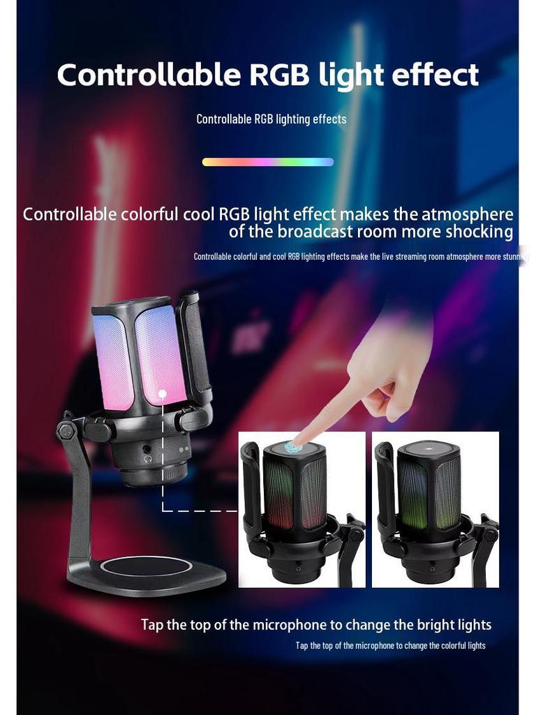 RGB USB Gaming Microphone with Pop Filter for Esports and Live Streaming