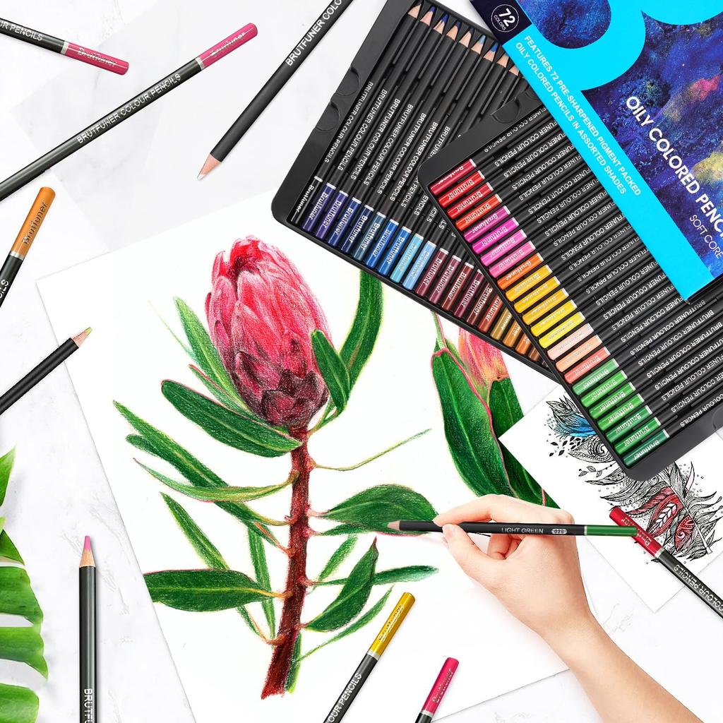 Roleness Colored Pencil Set for Kids and Coloring Soft Beginner and Professional Gift Set 72-Color Oil-Based Adults, Books, High-Color, Core, Grade,