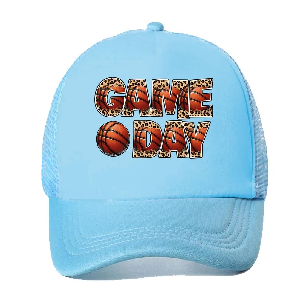 GAME DAY Basketball Print Adjustable Vintage Solid Color Curved Brim Clear Pattern Print Baseball C Mesh Baseball Cap