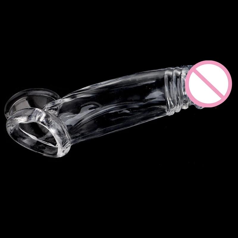 Adult Sex Toy Extension Reusable Condom Penis Sleeve Male Penis Enlargement Time Delay Dildo Clit Massager Cover Cock Condoms