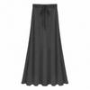 Women Maxi Skirt Adjustable Drawstring High Waist Side Slit Large Hem Long Skirt Solid Color A-Line Skirt