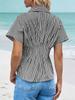 Womens Striped Button Down Shirt Short Sleeve Pleated Peplum Casual Blouse