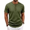 Men's Casual Short Sleeve Henley Shirt Loose Fit Small Check Jacquard Pattern Lightweight Summer Top with Button Placket