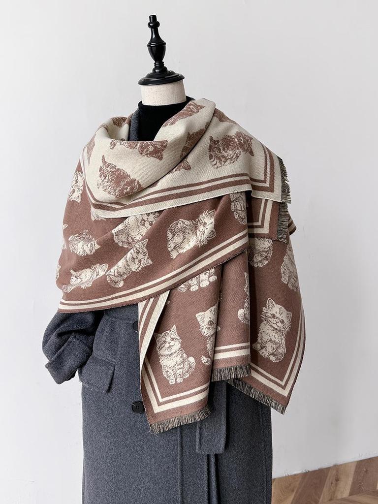Luxury Butterfly Print Faux Cashmere Scarf: Warm, Stylish Color-Block Shawl for Women, Perfect Winter Neck Warmer