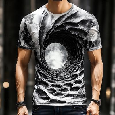 T-shirt da uomo con illusione ottica astratta 3D a maniche corte T-shirt con stampa 3D Girocollo Camicia Esagerata Designer Party