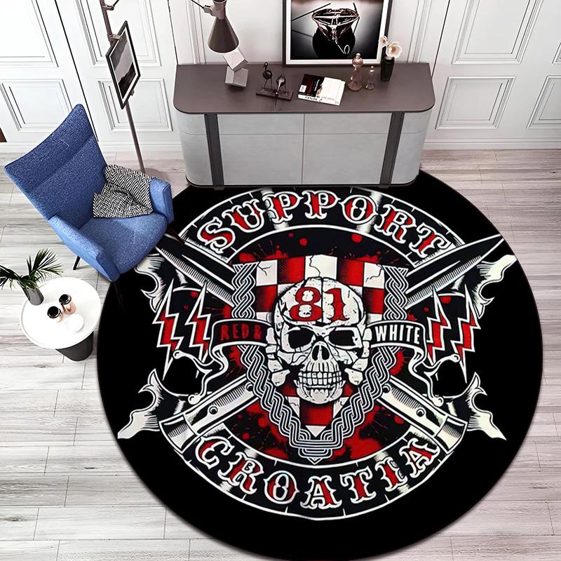 Gang Violence Motorcycle Enthusiasts Hells Angels Motorcycle Club Circular Carpet Is Soft, Home, Bedroom, Door Mat Decoration, and Non Slip Carpet E3