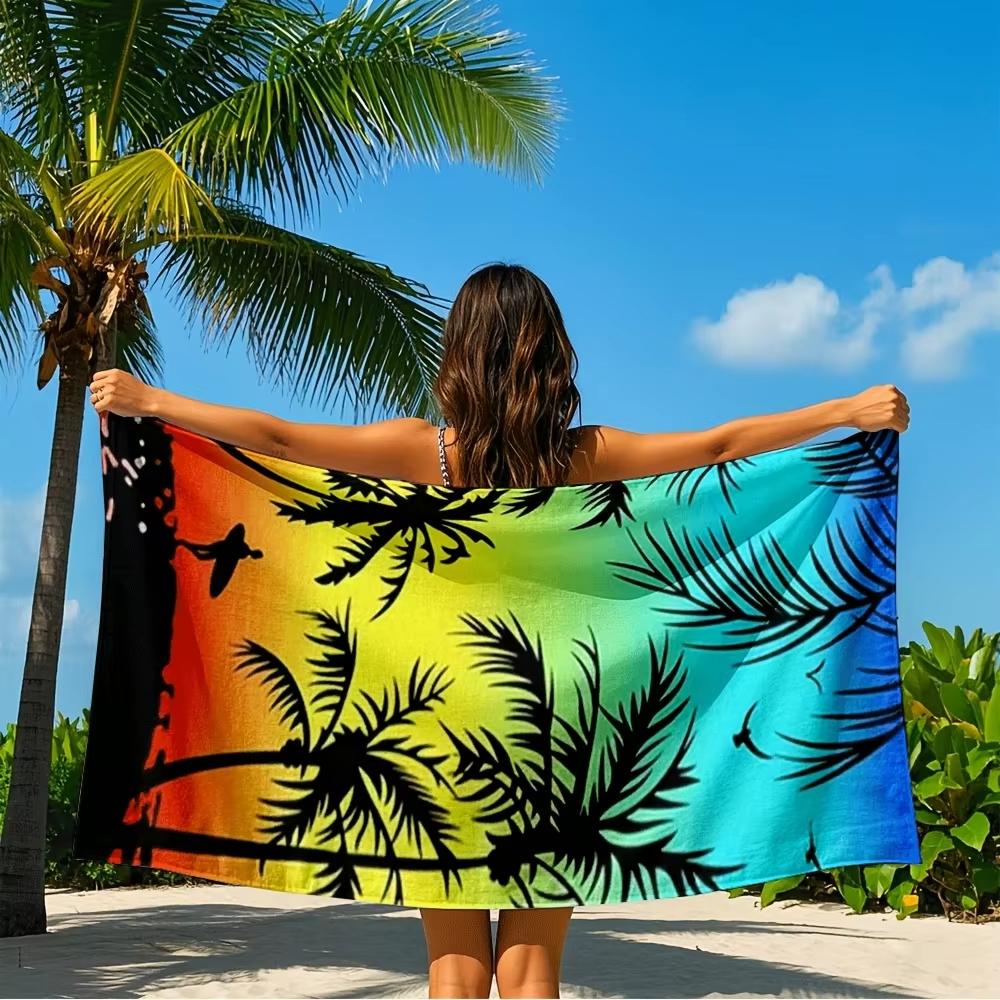 Tropical Palm Sunset Design Pattern Printed Beach Towel Microfiber Towel Thin Quick Dry Absorbent for Beach Swimming Sports