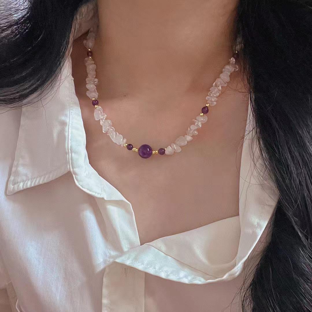 Vintage Natural White Crystal Amethyst Clavicle Chain Necklace