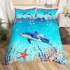 Blauer Bettbezug mit Meereswalen, King-Size-Bett, Cartoon-Meerestiere, Kinderbettwäsche-Set, Küstenstrand, Bettbezug, Meereswellen, Bettbezug
