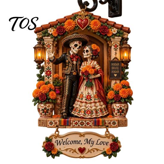 Durable Acrylic Ornaments Day of The Dead Ornament, Mexcian Flower Skeleton Hanging Decoration, Dia Indoor Home Accents De Los Muertos Sugar