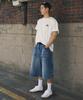 Beokeuldaun Simple Triple Stitched Standard Wide Fit Long Bermuda Denim Pants (Indigo)