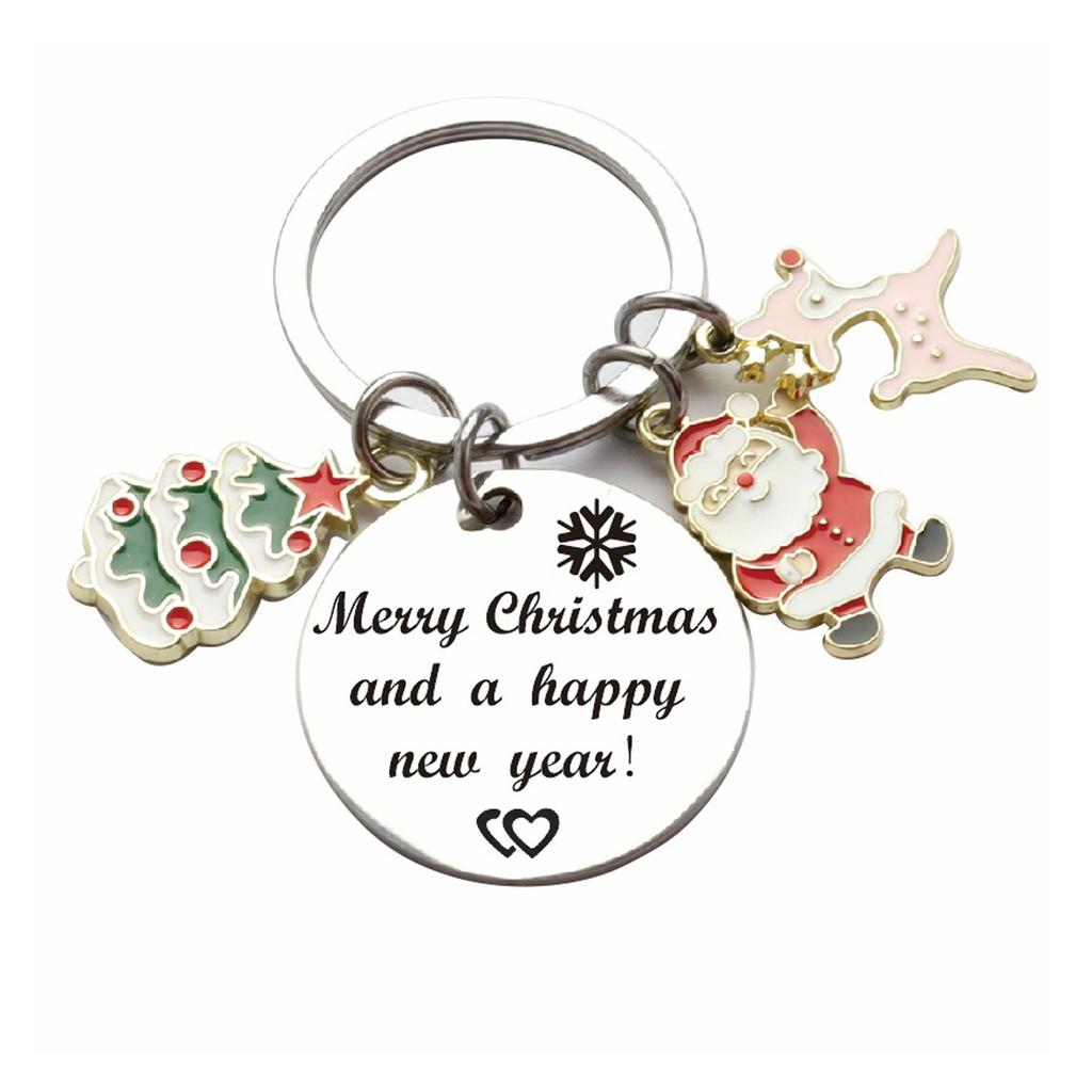 Christmas And New Year Keychain With Santa, Tree, Star Christmas