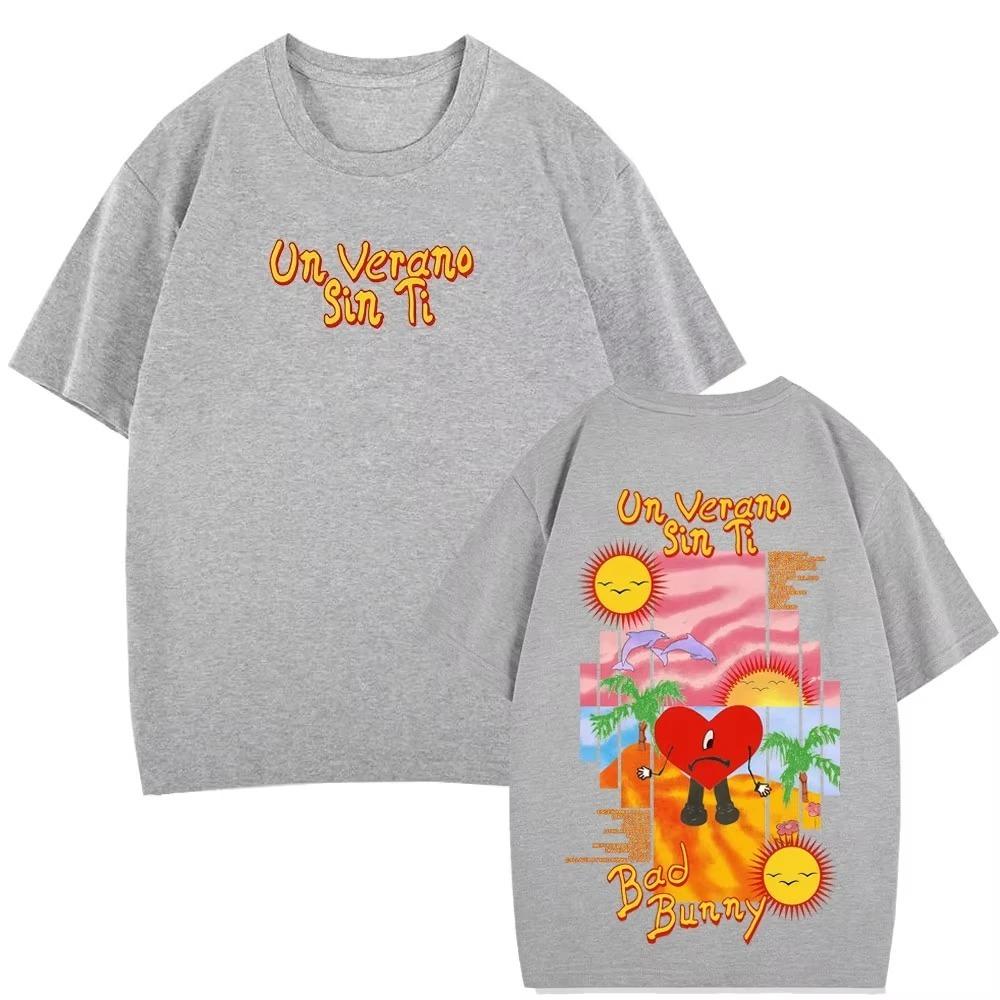 Camisetas Oversize Unisex para Mujer Bad Bunny Un Verano Sin Ti Camisetas Estampadas de Moda Sueltas Casual de Algodón Harajuku de Manga Corta