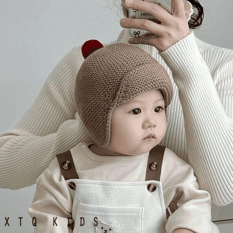 

Baby Knitted Hat With Ear Flaps For Winter Warmth Baby Toddler Beanie For Cold Seasons Coffee Brown