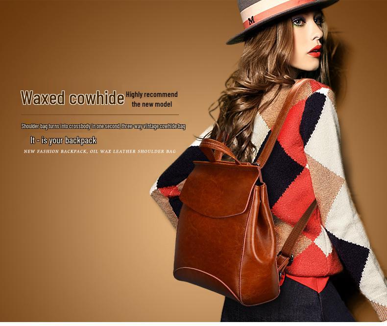 Europäische & Amerikanische Mode Vielseitiger Rindsleder-Rucksack: Damen Multifunktionstasche aus echtem Leder.