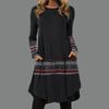 Women's Casual Fashion Spring And  Long Sleeve Round Neck Printed Dress