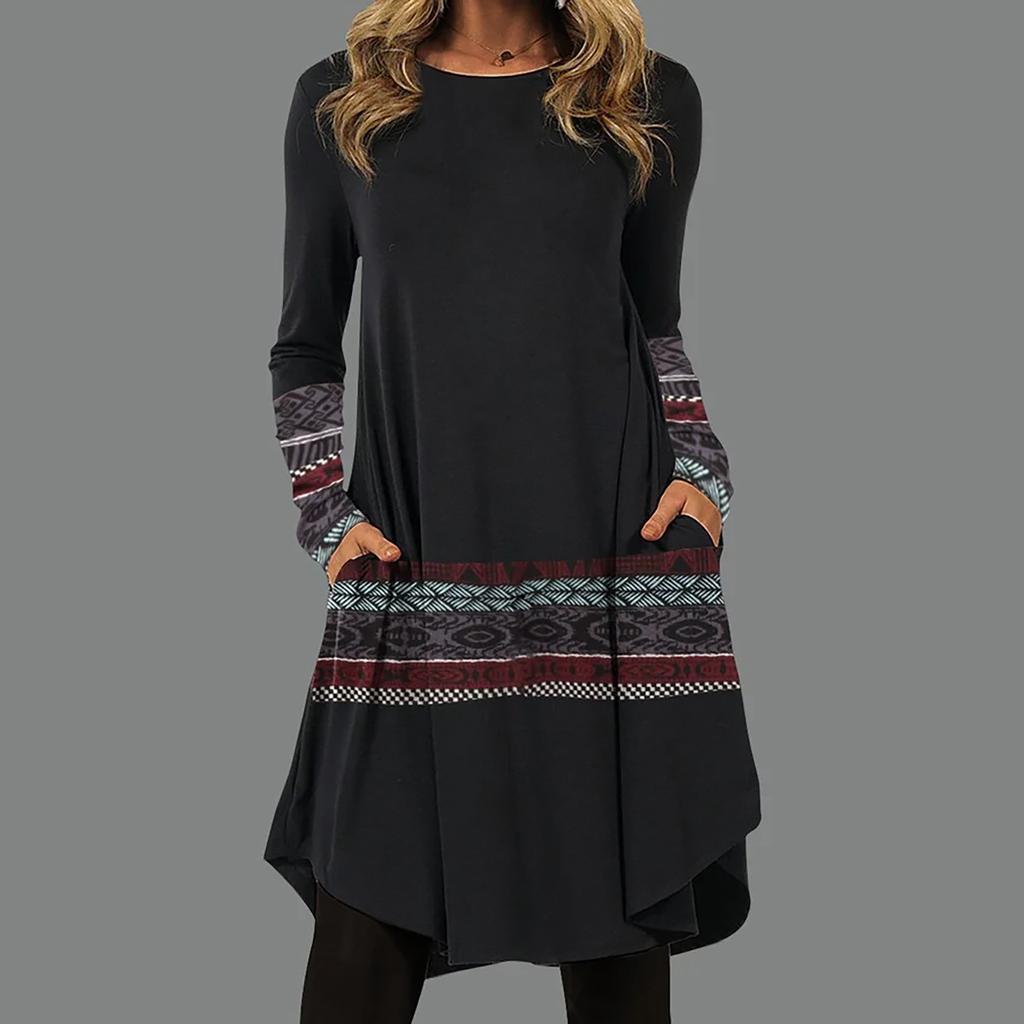 Women's Casual Fashion Spring And  Long Sleeve Round Neck Printed Dress