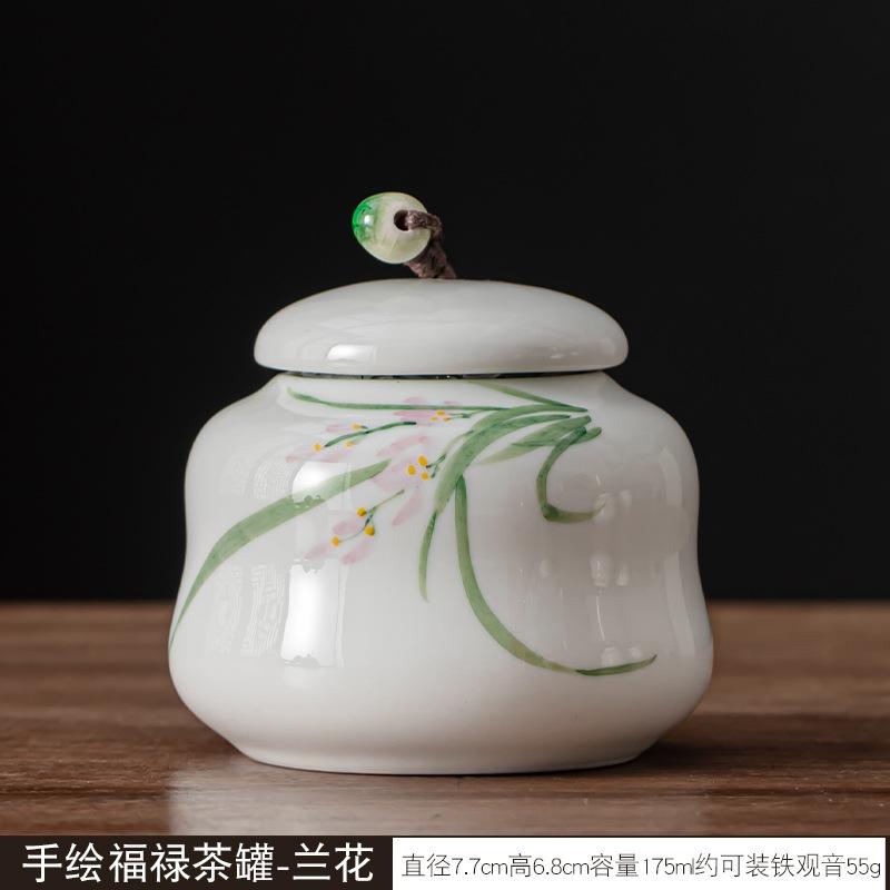 Creative Ceramic Tea Caddy with Landscape and Floral Design Sealed Jar Multi-Functional Storage for Candy Nuts and Coffee Beans