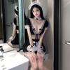 Ladies' Erotic Lingerie Sexy Deep V Hollow Chest No Need To Take Off Pure Desire Cute Girl Maid Role-playing Costume