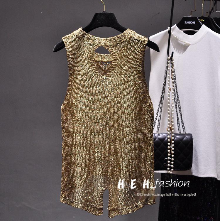 Spring/Summer 2020 Sequin Cutout Sleeveless Tank Top