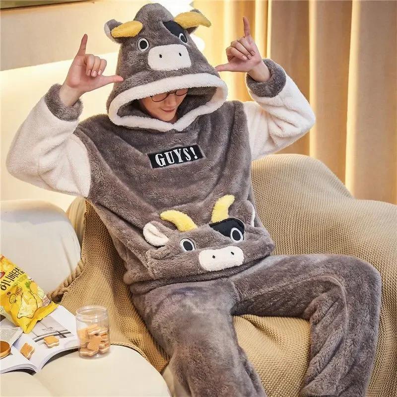 

Осенне-зимняя домашняя одежда Коралловый флис Мужская пижама Толстая меховая фланель Мультяшные мужские комплекты домашней одежды Большие размеры Домашняя одежда Костюм Пижама 4XL