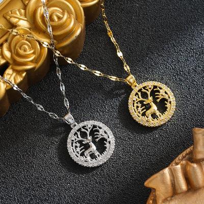 Titanstahl Zirkonia Lebensbaum Halskettenanhänger - Elegantes Europäisch/Amerikanisches Design für Damen