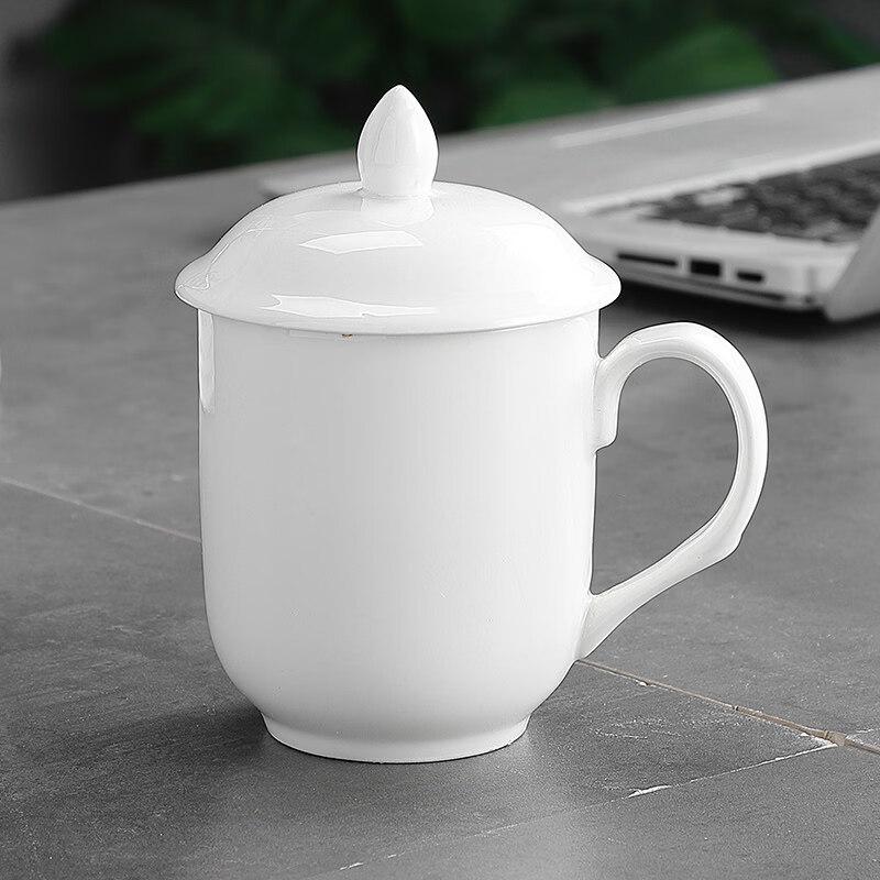 Jingbaodi White Ceramic Covered Cup