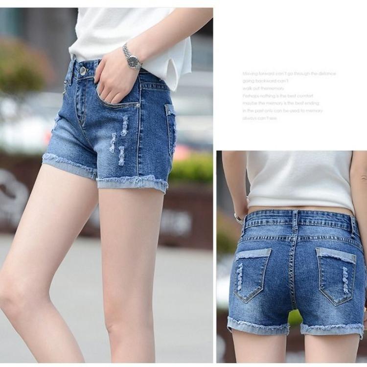 Summer Thin Women Ripped Denim Shorts Stretchy High Waist Hot Pants Slim Fit Korean Style Student Fashion