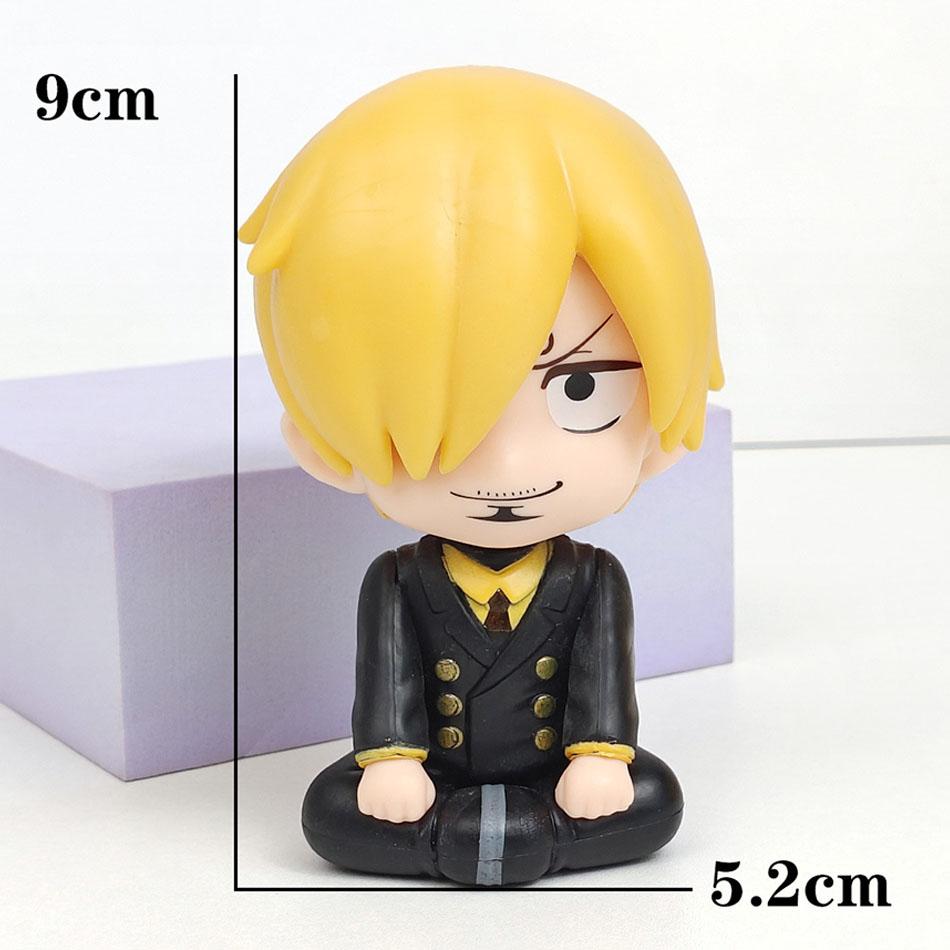10CM In Stock One Piece Luffy Roronoa Zoro Nami Sanji Mini Figure Anime Kawaii Sitting Toys Desktop Car Ornaments Model Gifts