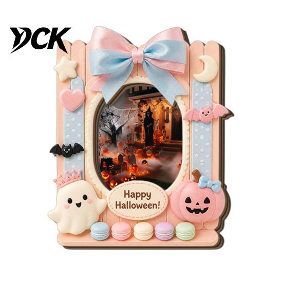 Decorative Magnetic Frame Halloween Photo Refrigerator Magnet, Ghost Pumpkin Picture Display Holder, Wooden for Holiday Party Kitchen Themed