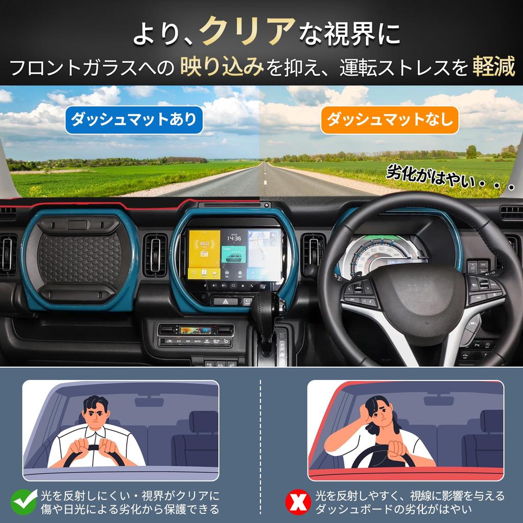 FUELHOOD Dashboard for Suzuki Hustler Sun Protective Dash Black with Red Interior Mat/Cover (2nd Generation) MR52S/MR92S. Vehicle-Specific,